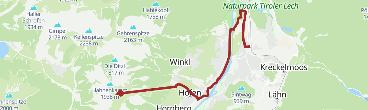 Route map: Über die Tannheimer Berge: Etappe 4 | Höfener Alm - Reutte Bahnhof